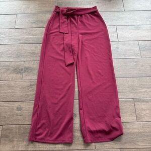 Maroon High-Waisted Wide Leg Jumpsuit with Tie Belt